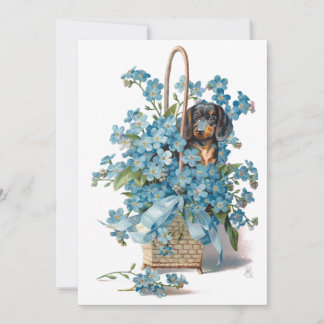 Antique Valentine Forget in Nots & Dachshund Card
