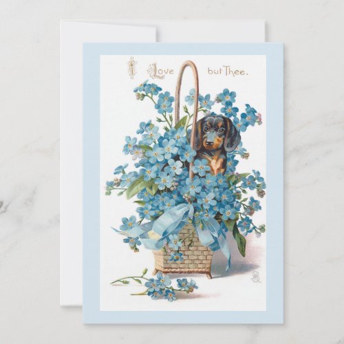 Antique Valentine Forget me Nots and Dachsund Holiday Card