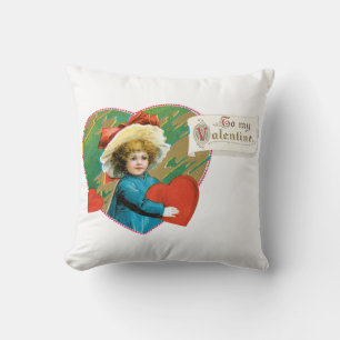 Antique Valentine Girl Heart Throw Pillow