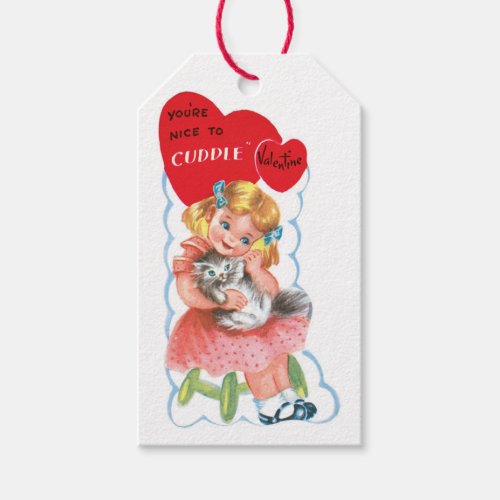 Antique Valentine Girl with Kitten Gift Tags