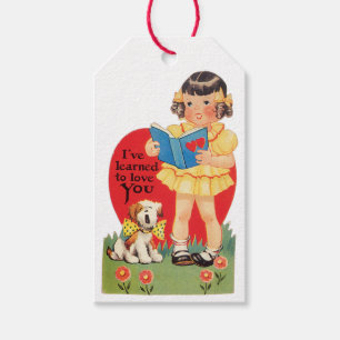 Antique Valentine Girl with Puppy Gift Tags