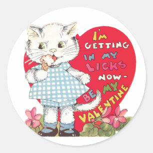 Antique Valentine Kitten Heart Classic Round Sticker