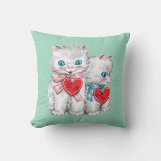Antique Valentine Kittens Heart Throw Pillow