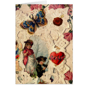 ANTIQUE VALENTINE LACE,CUPID,LOVERS AND BUTTERFLY CARDS