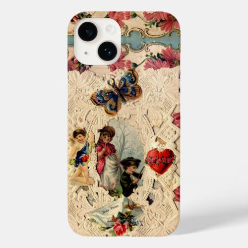 ANTIQUE VALENTINE LACECUPIDLOVERS AND BUTTERFLY Case_Mate iPhone 14 CASE