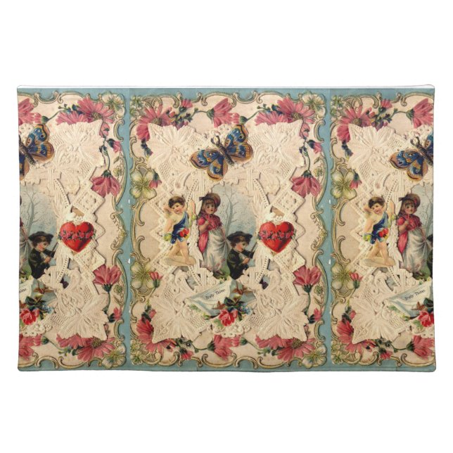 ANTIQUE VALENTINE LACE,CUPID,LOVERS AND BUTTERFLY CLOTH PLACEMAT (Front)
