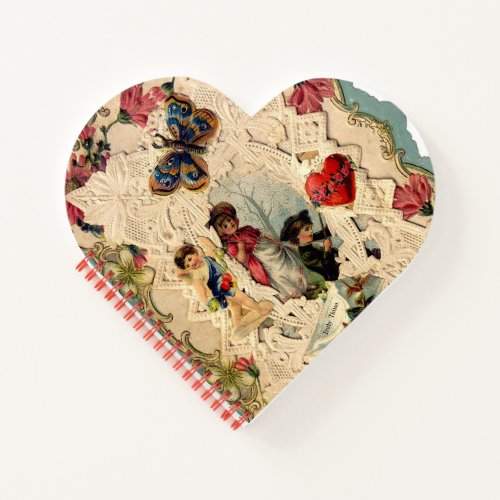 ANTIQUE VALENTINE LACECUPIDLOVERS AND BUTTERFLY NOTEBOOK