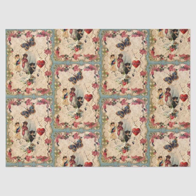 ANTIQUE VALENTINE LACE,CUPID,LOVERS AND BUTTERFLY TISSUE PAPER (Front)