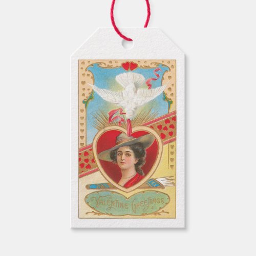 Antique Valentine Pigeon Heart Lady Gift Tags