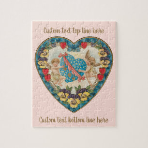 Antique Valentine's Day, Vintage Angels in a Heart Jigsaw Puzzle