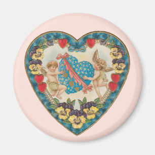 Antique Valentine's Day, Vintage Angels in a Heart Magnet