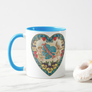 Antique Valentine's Day, Vintage Angels in a Heart Mug