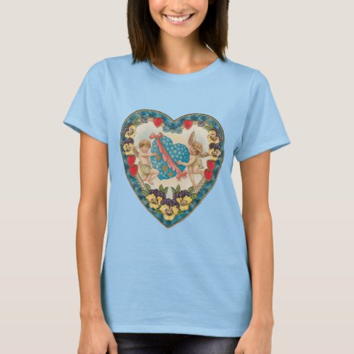Antique Valentines Day Vintage Angels in a Heart T_Shirt