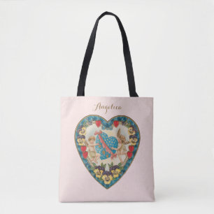 Antique Valentine's Day, Vintage Angels in a Heart Tote Bag