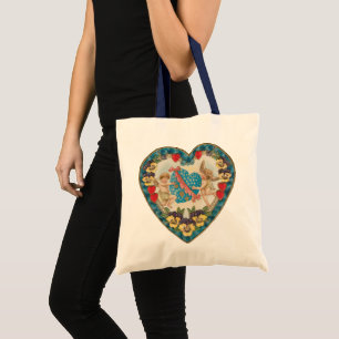 Antique Valentine's Day, Vintage Angels in a Heart Tote Bag