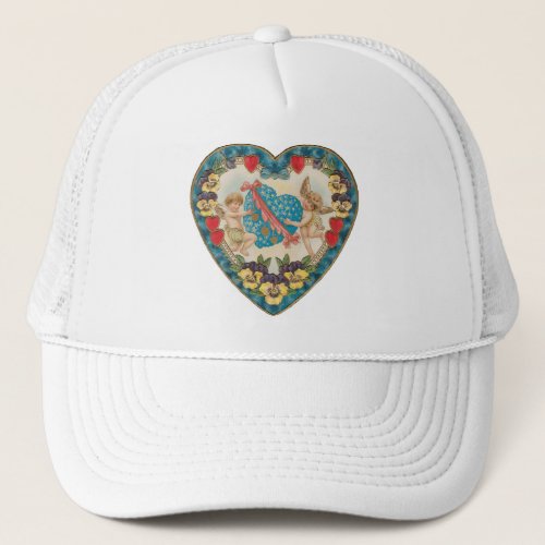 Antique Valentines Day Vintage Angels in a Heart Trucker Hat