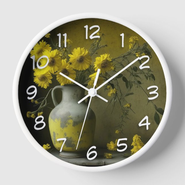 Antique Vase of Yellow Flowers Clock (Front)