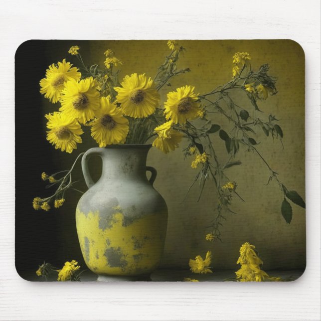 Antique Vase of Yellow Flowers Mouse Pad (Front)