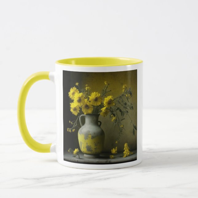 Antique Vase of Yellow Flowers Mug (Left)