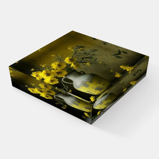Antique Vase of Yellow Flowers Paperweight (Angled)