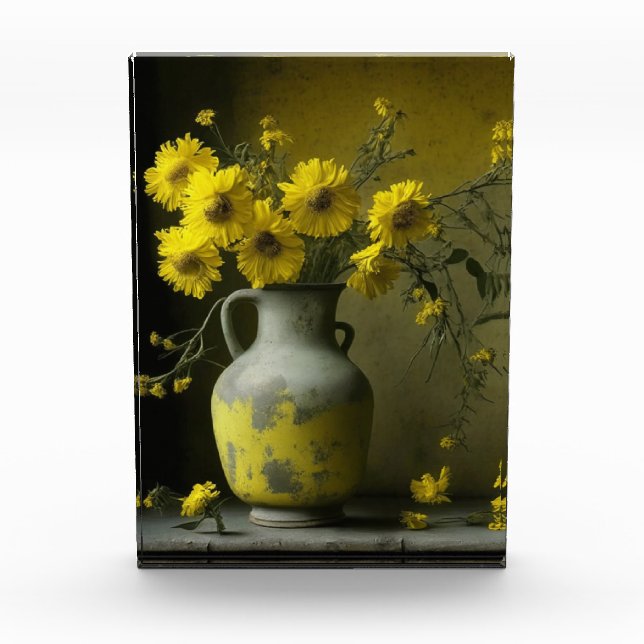 Antique Vase of Yellow Flowers Photo Block (Front)