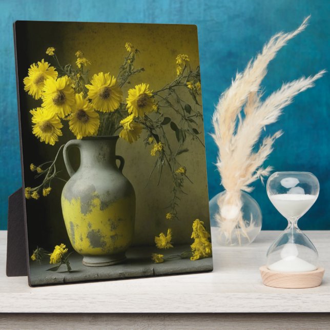 Antique Vase of Yellow Flowers Plaque (Side)