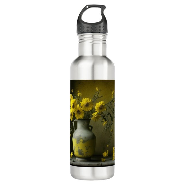 Antique Vase of Yellow Flowers Stainless Steel Water Bottle (Front)