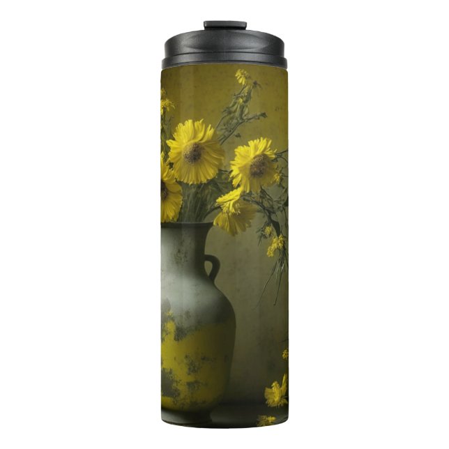 Antique Vase of Yellow Flowers Thermal Tumbler (Front)