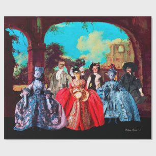 ANTIQUE VENETIAN PUPPETS MASQUERADE PARTY WRAPPING PAPER