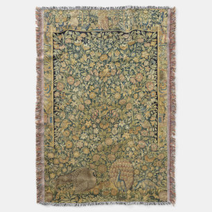 Antique Verdure Landscape Greenery Tapestry Print Throw Blanket