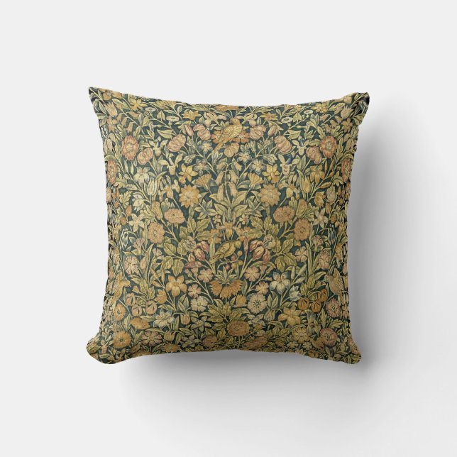 Antique Verdure Landscape Greenery Tapestry Print Throw Pillow (Front)
