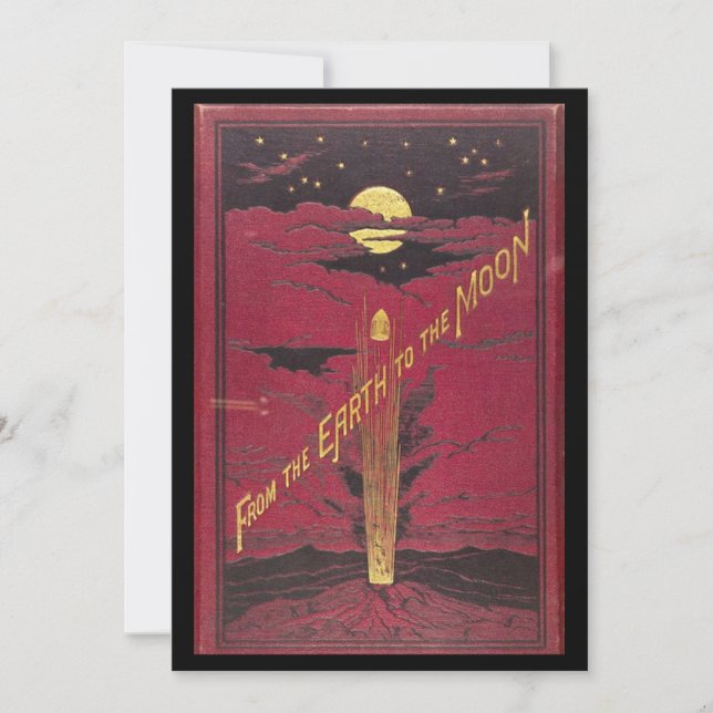 Antique Verne From The Earth To The Moon Book Holiday Card (Front)