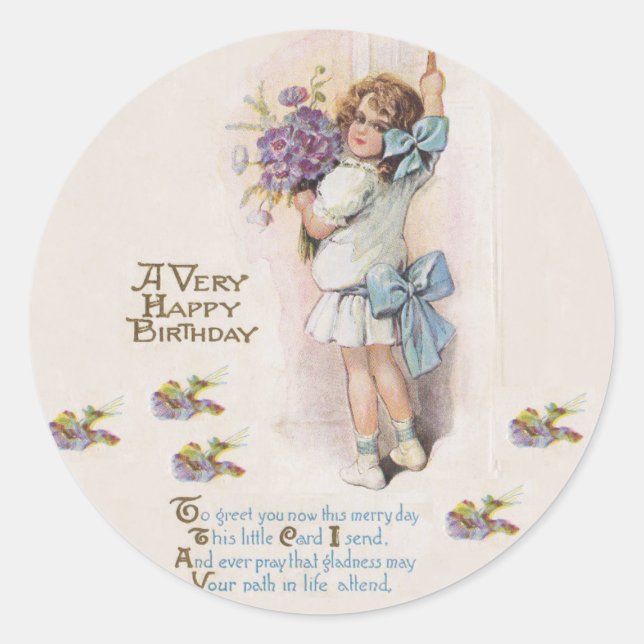 Antique Very Happy Birthday Classic Round Sticker (Front)