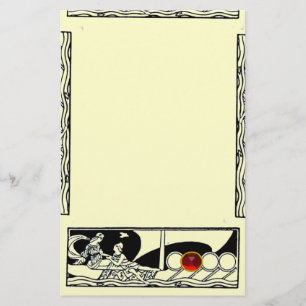 ANTIQUE VESSEL AND LOVERS Red Ruby Gem Black Ivory Stationery