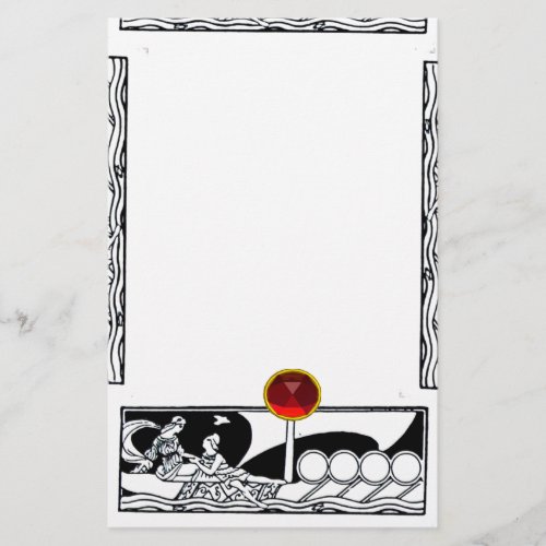 ANTIQUE VESSEL AND LOVERS Red Ruby Gem Black White Stationery