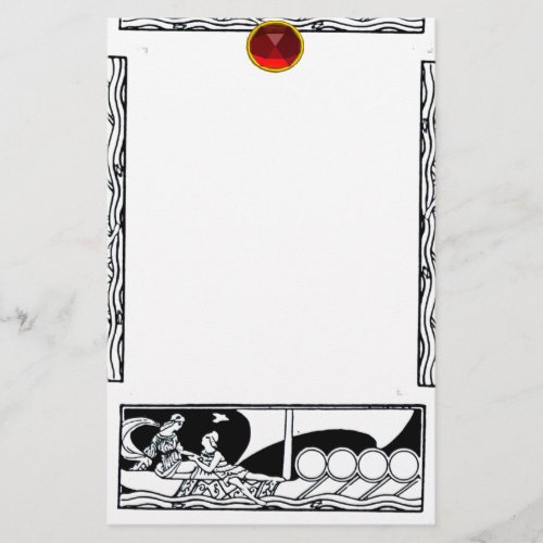 ANTIQUE VESSEL AND LOVERS Red Ruby Gem Black White Stationery