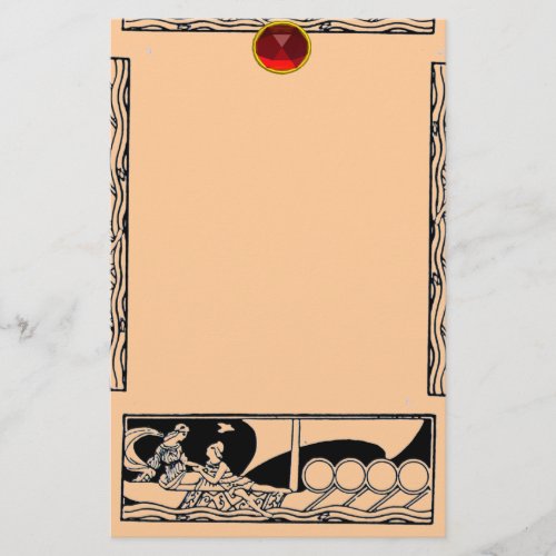 ANTIQUE VESSEL AND LOVERS Ruby Gem Black Peach Stationery