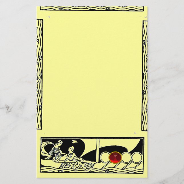ANTIQUE VESSEL AND LOVERS Ruby Gem Black Yellow Stationery (Front)