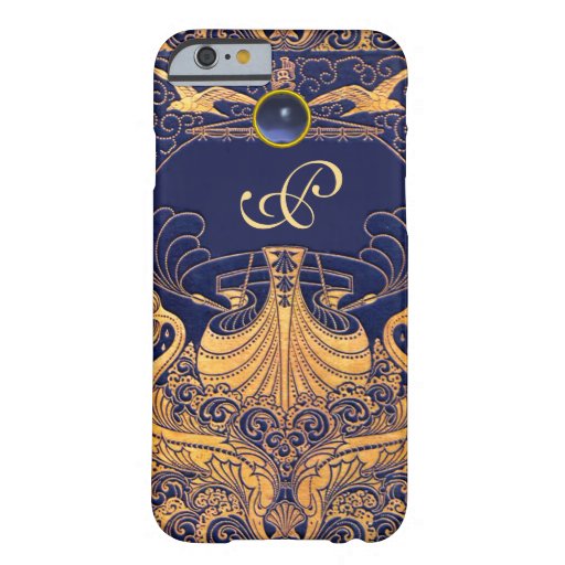 Antique Vessel,Dolphins,Gold,Navy Blue Monogram Barely There iPhone 6 Case
