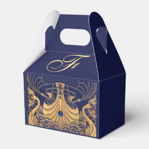 Antique Vessel,Dolphins,Gold,Navy Blue Monogram Favor Boxes
