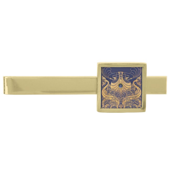 Antique Vessel,Dolphins,Gold,Navy Blue Nautical Gold Finish Tie Bar (Front)