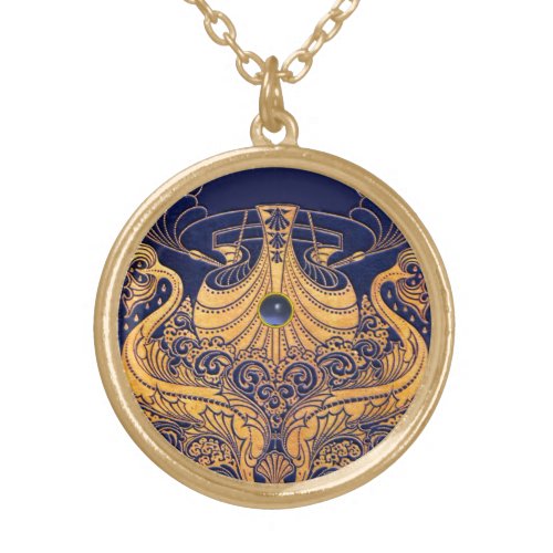 Antique VesselDolphinsGoldNavy Blue Nautical Gold Plated Necklace