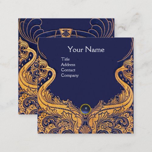 Antique VesselDolphinsGoldNavy Blue Nautical Square Business Card