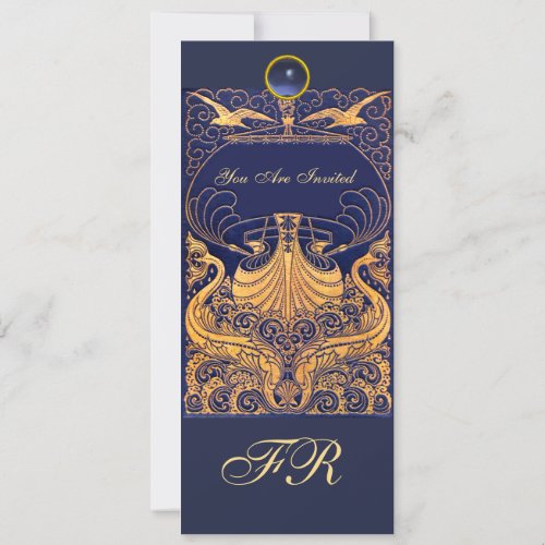 Antique VesselDolphinsYellowNavy Blue Monogram Invitation