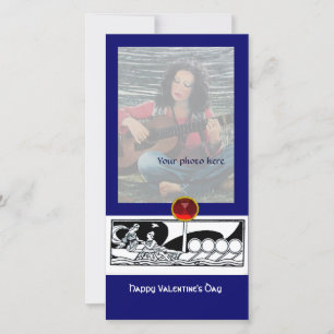 ANTIQUE VESSEL,LOVERS Red Gem Black White Blue Holiday Card