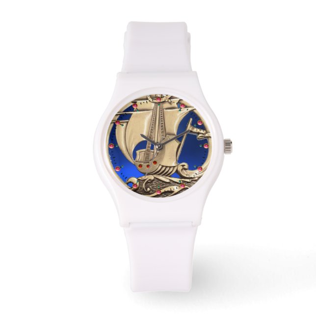 ANTIQUE VESSEL ,SEA WAVES, NAUTICAL Navy Blue Watch (Front)