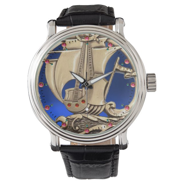 ANTIQUE VESSEL ,SEA WAVES, NAUTICAL Navy Blue Watch (Front)