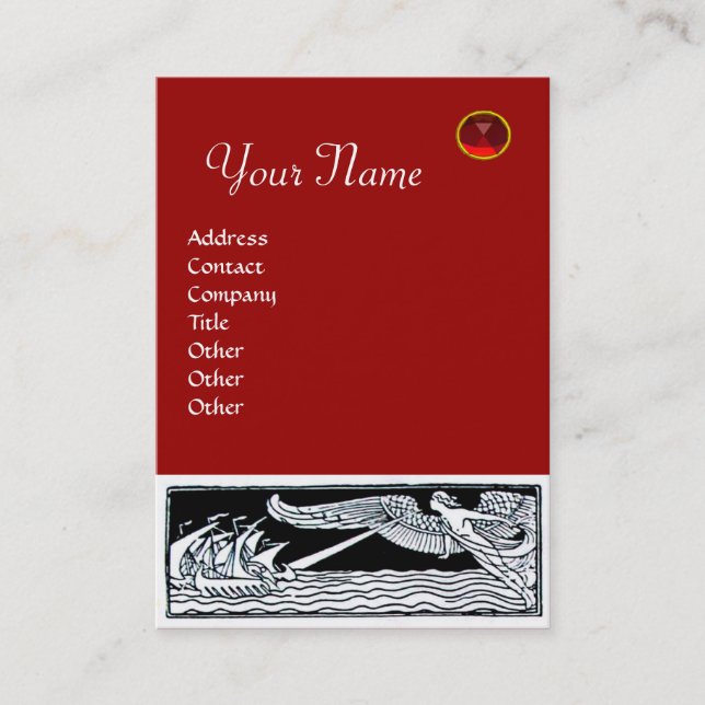 ANTIQUE VESSELS,SEA TRAVEL Monogram Black Red Business Card (Front)