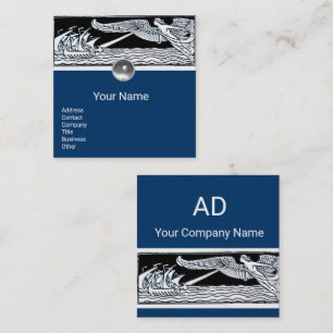 ANTIQUE VESSELS,Sea Travel,Navy Blue Black White Square Business Card