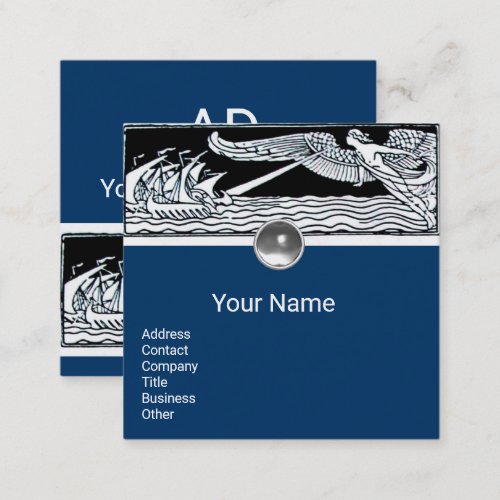 ANTIQUE VESSELSSea TravelNavy Blue Black White Square Business Card